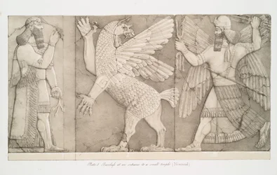 Bas-relieffer ved inngangen til et lite tempel ved Nimroud [Calah], 1853