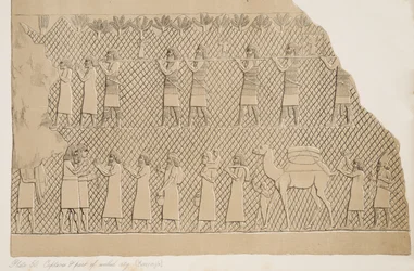 Detalj fra fanger og en del av den befestede byen (Kouyunjik), illustrasjon fra Monuments of Nineveh, 1858