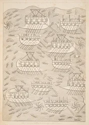 Fiender av assyrerne som søker tilflukt i skip (Kouyunlik), fra Monuments of Nineveh, pub. 1849