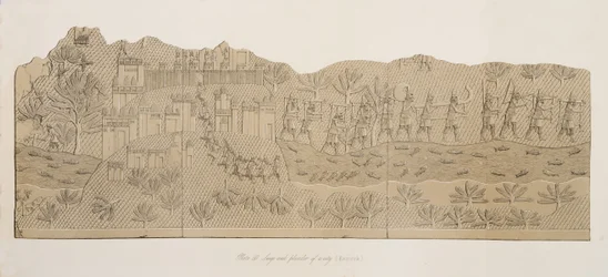 Beleiring og plyndring av en by (Kouyunjik), fra Monuments of Nineveh, pub. 1849