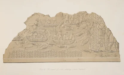 Erobringen av en stamme som bor i en myr (Kouyunjik), fra Monuments of Nineveh, pub. 1849