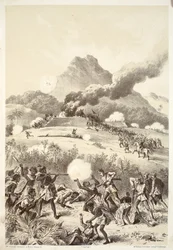 Å ta en maori-redutt, fra The History of Australasia av David Blair, McGrady, Thomson og Niven, 1879