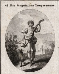 Allegori av blodfarge. Geiten som spiser druer viser at blod bringes til gledene til kjærlighet og bacchus. Gravering i "" ikonologi eller ideer fra feltet lidenskaper og allegorier avbildet for tegnere, malere, poeter