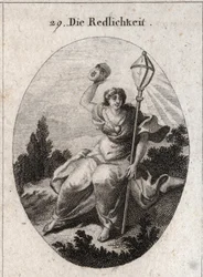Allegori over lojalitet eller oppriktighet som kaster bort en maske, et attributt for forstillelse og løgn. Emblemet er en krystalllykt som symbol på lynet. Et hjerte er tegnet på brystet. Gravering i «Iconologie oder Ideen aus dem Gebiete der