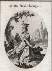 Babylon allegori. Draperiet er fylt med sikader og tunger. Hans egenskap er kråken. Gravering i "" ikonologi eller ideer fra feltet lidenskaper og allegorier avbildet for tegnere, malere, poeter, lærde, lærere og frilansere