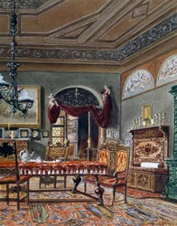 Biedermeier stil hall, akvarell, Østerrike