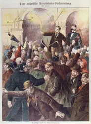 Politiet bryter opp et protestmøte for arbeidsledige arbeidere, 1897