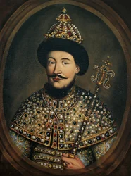 Portrett av tsaren Alexis I Mikhailovich av Russland, kjent som den meget fredelige tsaren (1629-1676) - Portrett av tsaren Alexis I Mikhailovich av Russland (1629-1676) av østerriksk mester (aktiv ca. 1440-1450)
