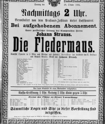 Plakat som annonserer «Flaggermusen» av Johann Strauss den yngre, for en forestilling ved Wiener Staatsoper, 28. oktober 1894 (litografi)