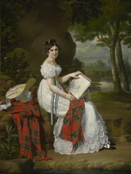 Kvinne som skisserer i et landskap, ca. 1830