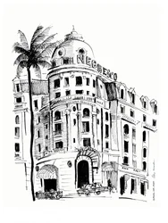 Skisse av et historisk hotell