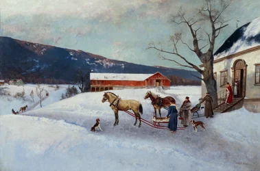 Sledetur fra Farm Yard (olje på lerret)