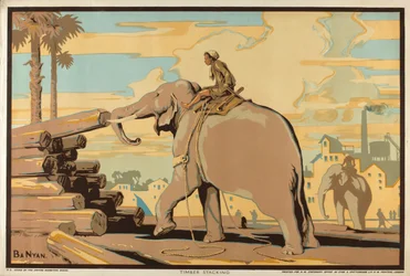 Timber Stacking, fra serien 'Burma: A Land of Rich Resources' (farge litho)