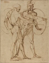 To mannlige nakenbilder, ca. 1520 (penn og brunt blekk på lagt papir)
