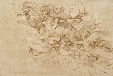 Jehova i en flammende sky, deltatt av engler, 1500-tallet