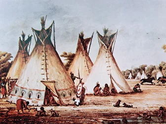 Village of the Kiowa Tribe (olje på lerret)
