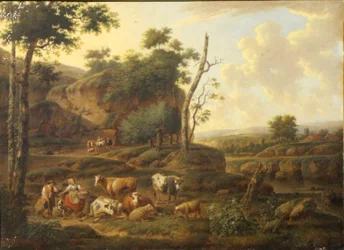 Landskap med figurer og dyr.