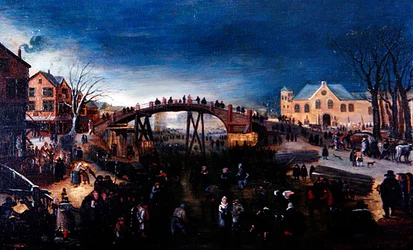 Et vinterlandskap med kunstløp og lek, ca. 1640-50 (olje på panel)