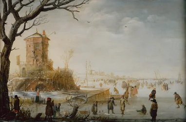 Vinterlandskap med skatere (olje på tre)