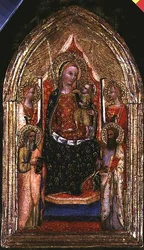 Madonna og barn tronet med St. Bartolomeus og andre hellige
