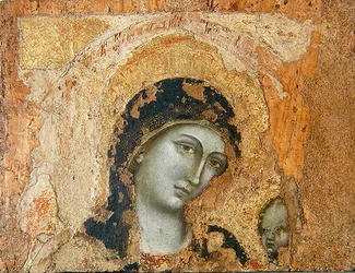Madonna og barn (tempera og bladgull på panel)