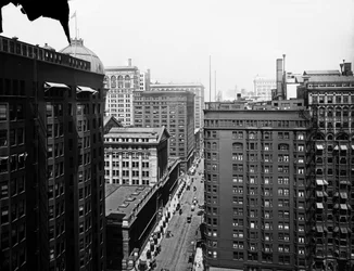 South Dearborn Street, Chicago, Illinois, USA, ca. 1905 (s/hvitt-bilde)