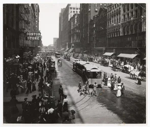 State Street, Chicago, Illinois, USA, ca. 1905 (s/hvitt-bilde)
