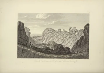 Utsikt over innsiden av krateret på Tenerife-toppen, tegnet av Gmelin, illustrasjon fra "Utsikter over Cordillerene og monumenter over Amerikas urfolk" av Alexander von Humboldt og Aimé Bonpland, 1813