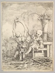 Kinesiske barn leker med en papegøye, 1760-70.