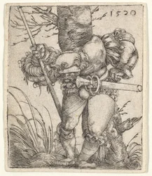 Bøyende soldat lener seg mot et tre, 1520.