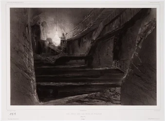 Utsikt tatt i gruvene i Wieliczka, Polen, 20. mars 1840, gravert av Sabatier (tonet litho)