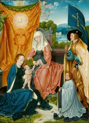 Jomfru og barn med Saint Anne, Saint Gereon og en giver, ca. 1520.