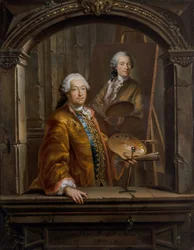 Portrett av Georges Desmarées ved staffeliet hans som maler et portrett av Johann Christian Thomas Winck