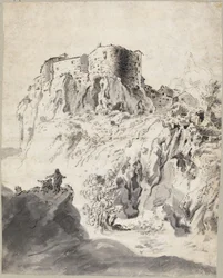 Italiensk landskap med slott
