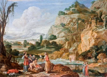 ""Barnet Moses er funnet av Faraos datter"" (Finnet av spedbarnet Moses av Faraos datter) Maleri av Bartholomeus Breenbergh (1598-1657) Olje på kobber 1600-tallet Dim 18,5x25 cm Hallwylska Museet, Stockholm