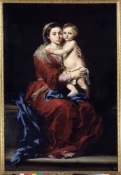 Rosenkransens jomfru. Madonna har barnet. Maleri av Bartolome Murillo (1618-1682)