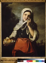 Jente som selger frukt. Maleri av Bartolome Esteban Murillo (1617-1682)