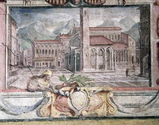 Soverom, detalj av frisen som viser byer under Medici-styret, Pistoia, freskomaleri fra 1564-75
