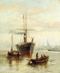 En havnescene med utsikt over Venezia
