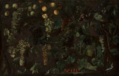 Drueranker og frukt, med tre vipstjerter, ca. 1615-18.