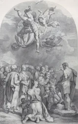 Plate 41: Døperen Johannes forkynner for en stor folkemengde og døper barn, 1756. Skapere: Bartolomeo Crivellari, Gabriel Söderling.