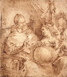 Portrett av pave Gregor XIII, trekvart lengde, sittende i en lenestol,