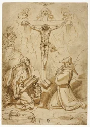 De hellige Hieronymus og Frans av Assisi tilber treenigheten