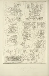 Aztec hieroglyfer fra manuskriptet til Veletri, illustrasjon fra 
