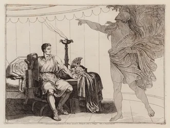 Brutus#39; visjon av Julius Cæsars spøkelse før slaget ved Filippi, 42 f.Kr. (etsning)