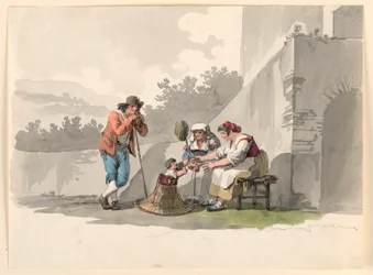 Tegning, en bondefamilie i Campagna, 1807–08