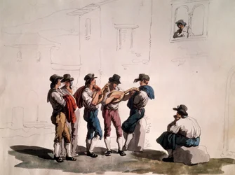 Serenade, av Bartolomeo Pinelli (1781-1835), Italia