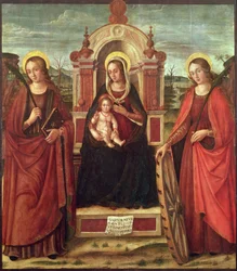 Madonna og barn tronet med den hellige Katarina av Alexandria og en hellig kvinnelig martyr (panel)