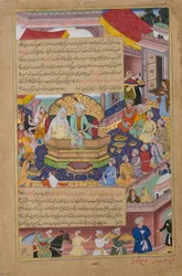 Tumanba Khan, hans kone og hans ni sønner, Folio fra en Chingiznama..., ca. 1596