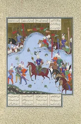 Bahram Gur går frem av Stealth mot Khaqan, Folio 577v fra..., ca. 1530-35.